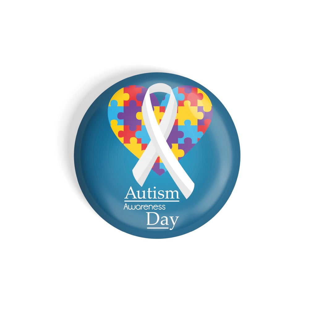 dhcrafts Round Fridge Magnet Blue Autism Awareness Day Glossy Finish Design Pack of 1 (58 mm)